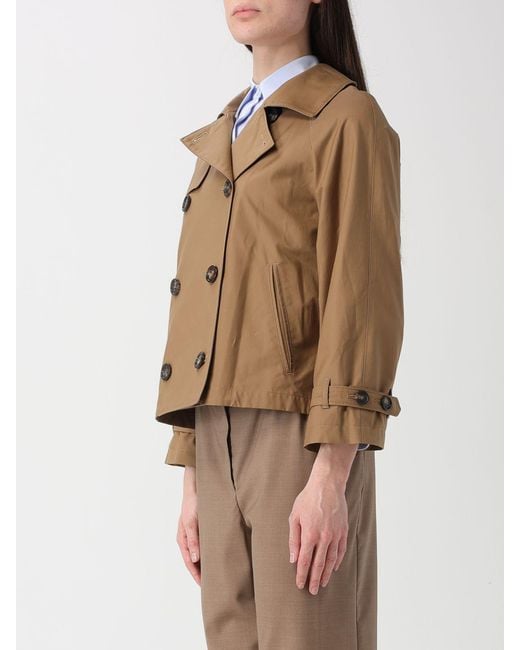 Max Mara Natural Double Breasted Cotton Blend Trench Coat