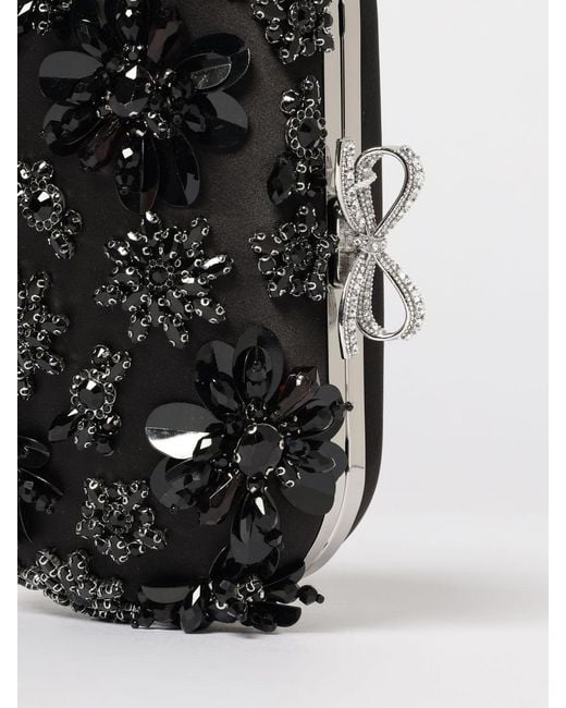 Self-Portrait Black Floral Crystal Satin Clutch