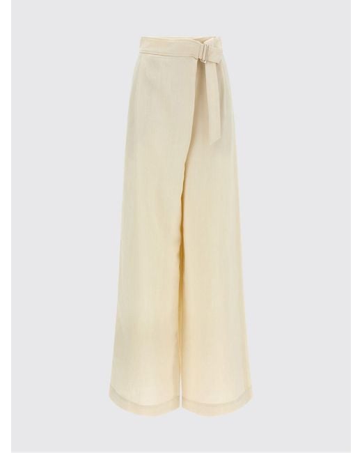 Brunello Cucinelli Natural Flared Linen Blend Trousers
