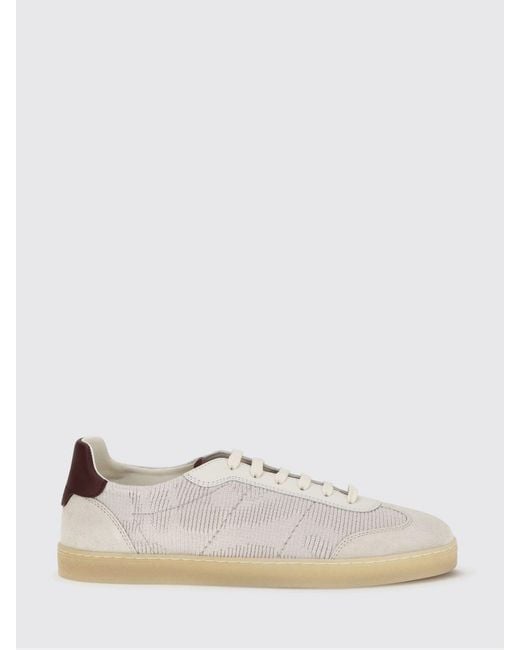 Brunello Cucinelli White Crochet Knit And Suede Sneakers for men