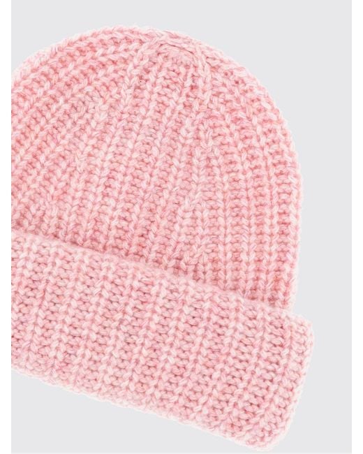 Lisa Yang Pink Ribbed 100% Cashmere Beanie Hat With Turn-Up Cuff