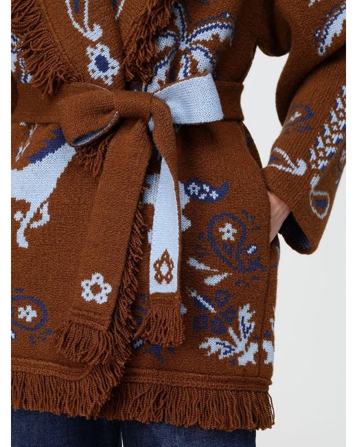 Alanui Blue Jacquard Wool And Cashmere Blend Cardigan With Fringed Trim And Belt