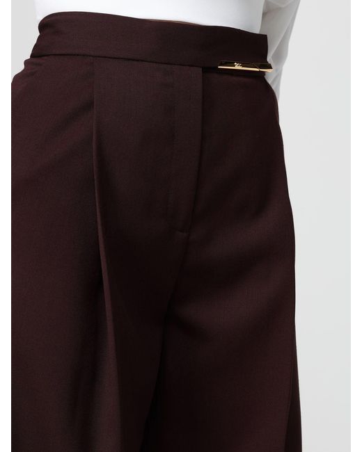 Elisabetta Franchi Brown Virgin Wool Blend Wide Leg Trousers