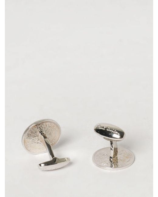 Paul Smith Natural Rounded Enamel-Finished Metal Cufflinks With Engraved Logo And Slogan Print for men