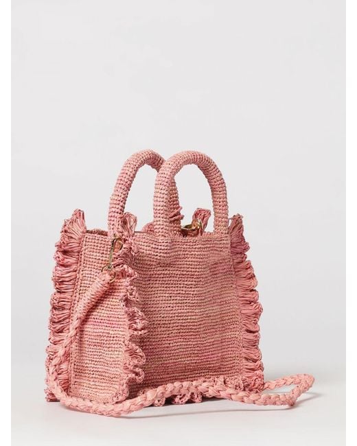 Mc2 Saint Barth Pink Embroidered Logo Raffia Bag