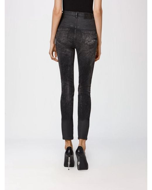 Philipp Plein Black High-Waisted Cropped Skinny Stretch Jeans With Used Effect