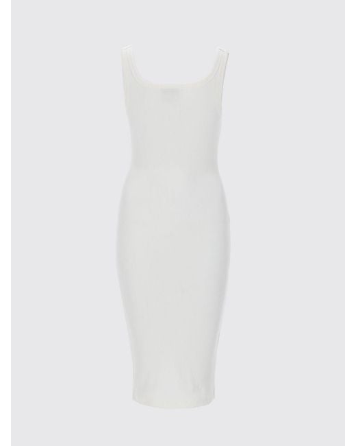 Versace Jeans Couture White Cotton Jersey Midi Sheath Dress With Square Neckline