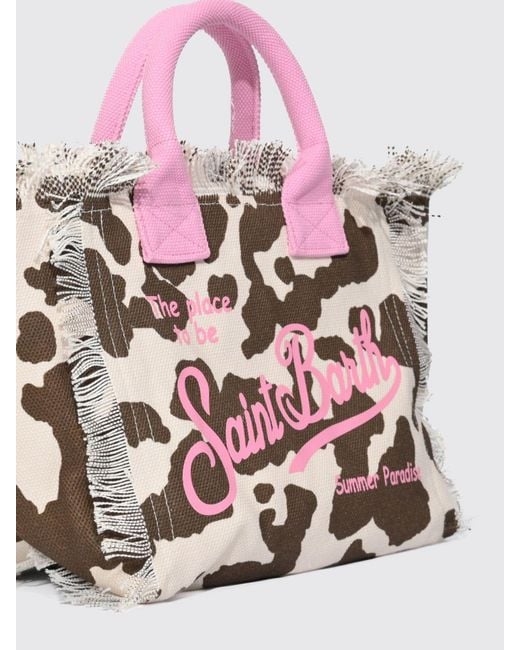 Mc2 Saint Barth Pink Colette Cotton Canvas Bag With Logo