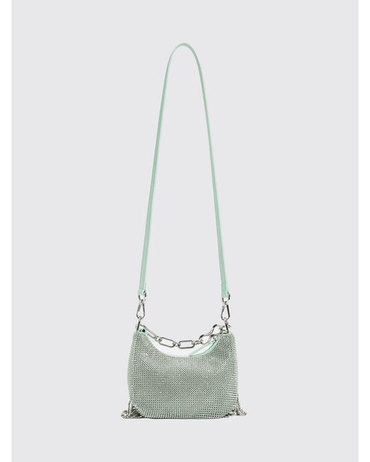 Twinset Green Satin Bag With All-Over Crystals And Fringes