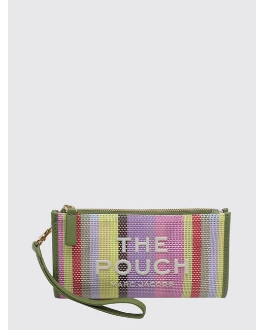 Marc Jacobs Pink The Large Pouch Striped Mesh Clutch With Contrast Logo