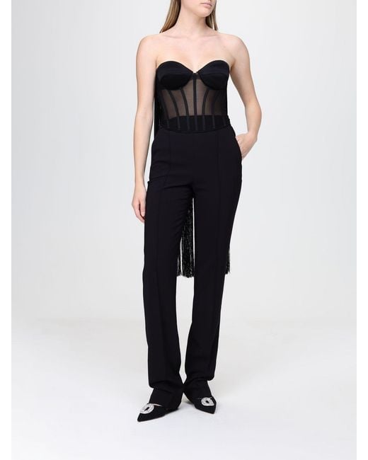 Elisabetta Franchi Black Tulle Corset Top With Fringes