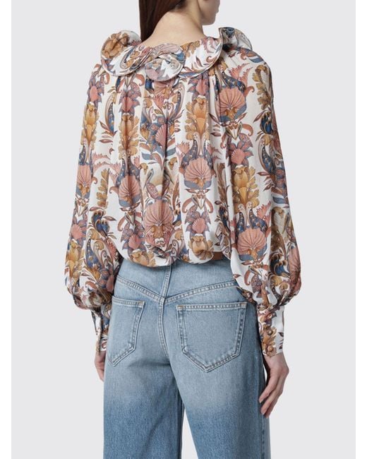 Farm Rio Blue Cotton Blouse With Floral Print