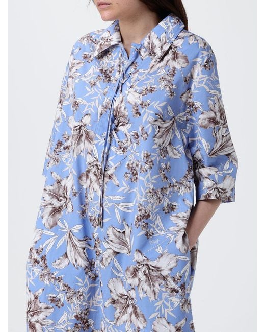 Liu Jo Blue Cotton Poplin Dress With Floral Print