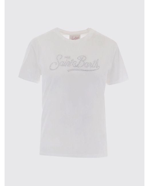 Mc2 Saint Barth White Crewneck Cotton T-Shirt With Graphic Print And Logo