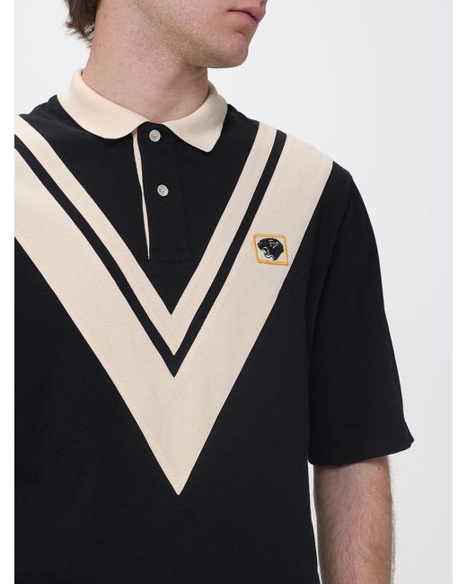 Valentino Black Cotton Polo Shirt With Inlaid V And Panther Patch for men