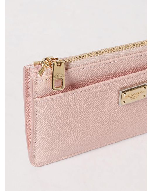 Dolce & Gabbana Pink Dolce &Amp Gabbana Grained Leather Card Holder