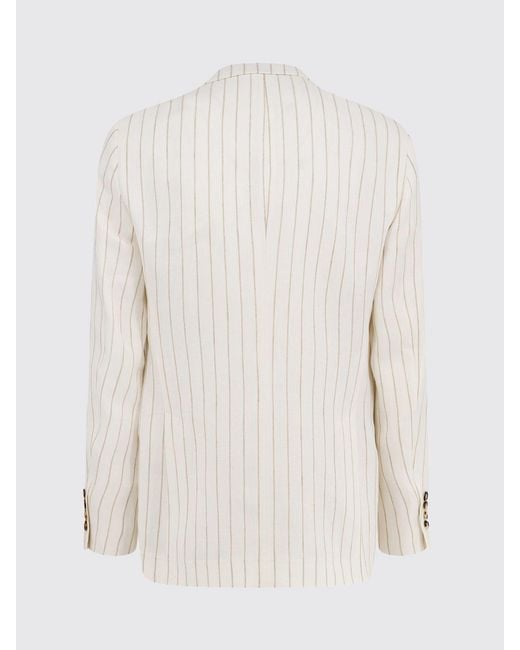 Brunello Cucinelli Natural Striped Single-Breasted Linen Blazer for men