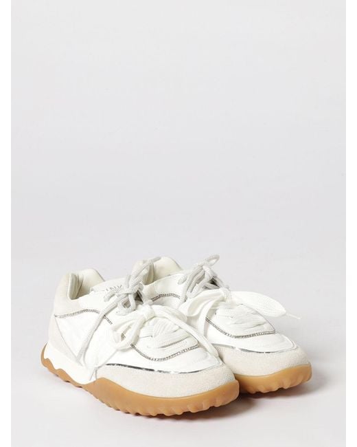 Pinko White Gea Suede And Nylon Sneakers