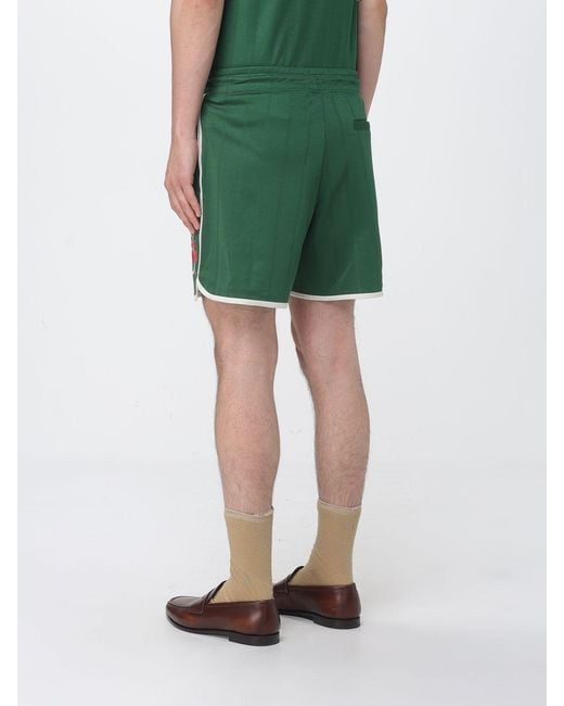 Drole de Monsieur Green Cotton Blend Shorts With Floral Embroidery for men