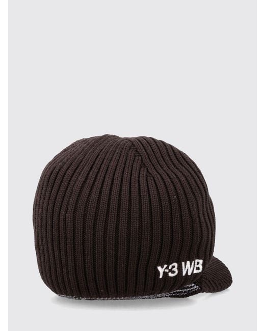 Y-3 Black Ribbed Merino Wool Cap With Embroidered Logo And Structured Visor for men