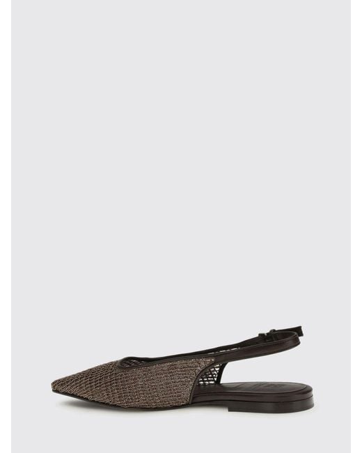Brunello Cucinelli White Mesh Nylon And Leather Ballerinas With Monili