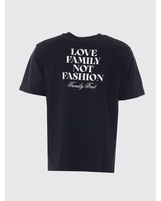 FAMILY FIRST Black Cotton Crew Neck T-Shirt With Slogan for men