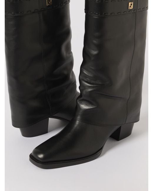 Fendi Black Ff Leather Boot