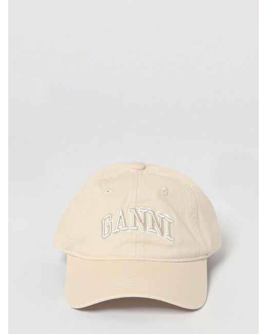Ganni Natural Cotton Twill Hat With Embroidered Logo