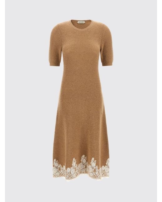 Alberta Ferretti Natural Midi Knit Dress