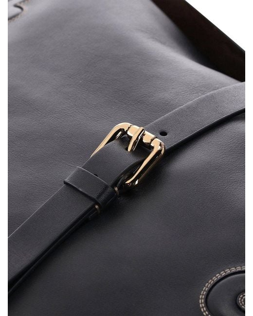 Etro Black Embroidered Calfskin Shoulder Bag With Buckle Closure