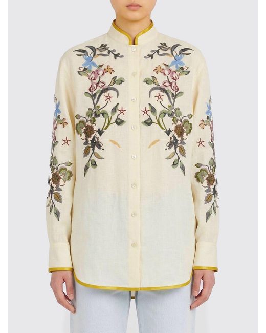 Valentino Natural Linen Shirt With Floral Print