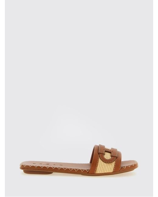 Hogan Brown H685 Raffia And Leather Slippers