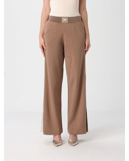 Elisabetta Franchi Natural Viscose Knit Palazzo Trousers