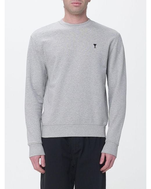 AMI Gray Cotton Crew Neck Sweatshirt With Logo for men