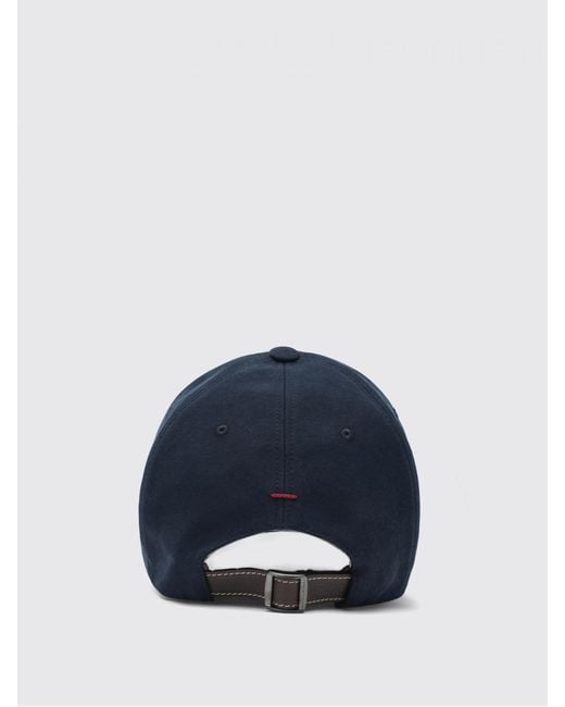 Brunello Cucinelli Blue Cotton Gabardine Hat With Logo for men