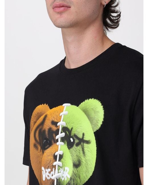 DISCLAIMER Black Slim Fit Cotton T-Shirt With Teddy Bear Print for men