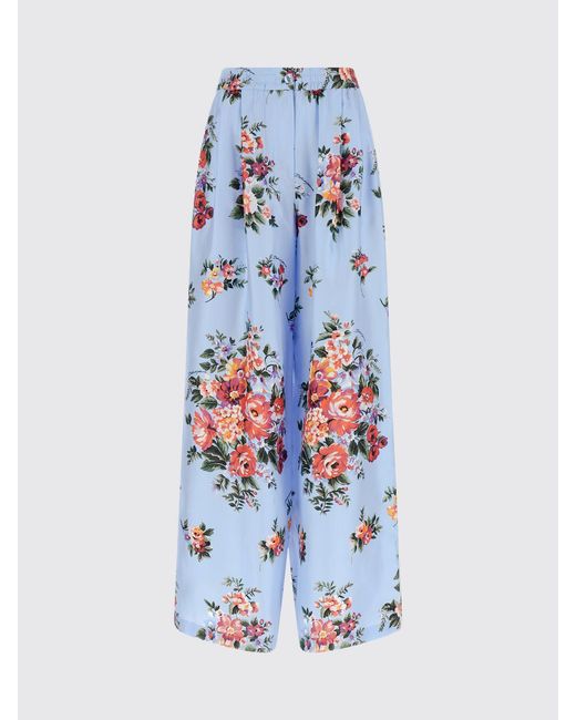 Dolce & Gabbana Blue Dolce &Amp Gabbana Floral Print Silk Palazzo Trousers
