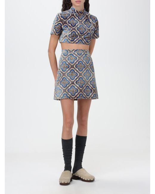 Etro Blue Top In Viscose And Cotton Jacquard Velvet