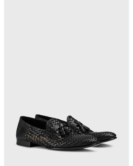 Doucal's White Woven Leather Loafers for men