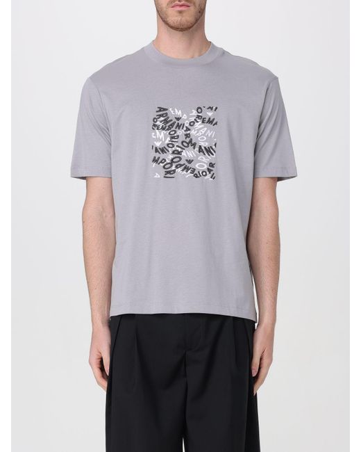 T-shirt in cotone con logo ricamato di Emporio Armani in Gray da Uomo