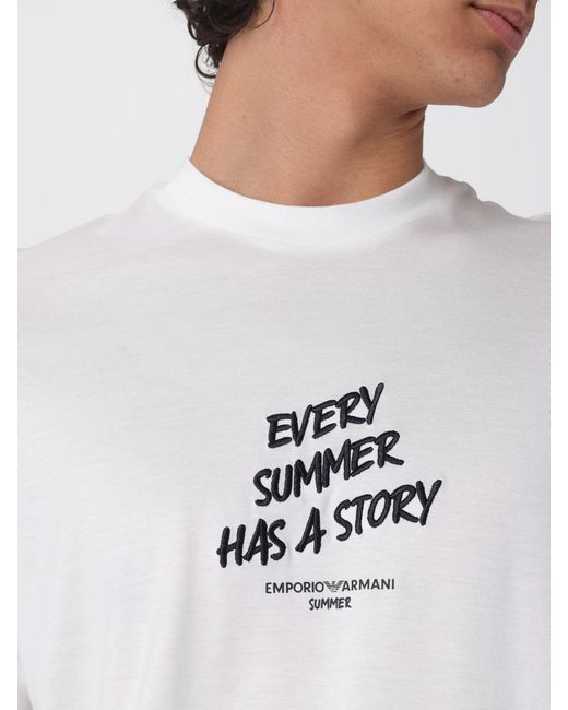 Emporio Armani White Slogan T-Shirt for men
