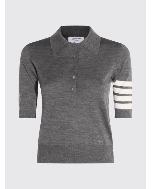 Polo De Punto Slim Fit De Lana Virgen Con Motivo De 4 Rayas Thom Browne de color Gray