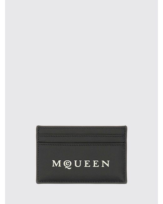 McQueen Gray Leather Credit Card Holder for men
