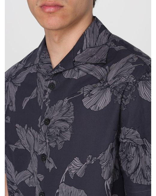 Camicia in popeline con motivo floreale di Neil Barrett in Blue da Uomo