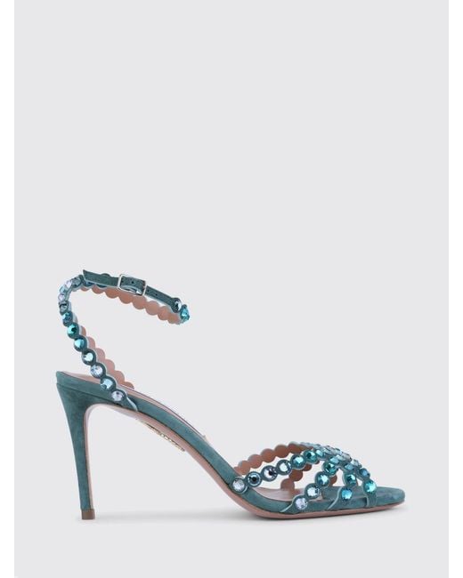 Aquazzura Blue Tequila Suede Sandals With Rhinestones