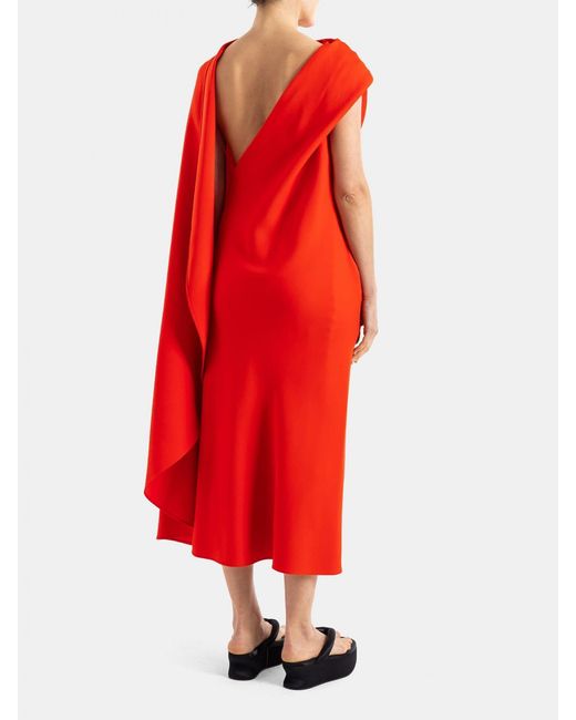 Balenciaga Red One-Shoulder Midi Evening Dress