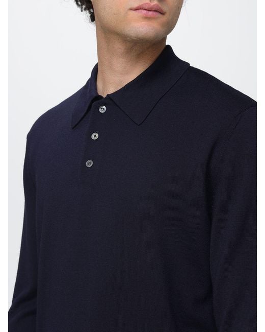 Polo De Punto De Lana Merina De Manga Larga Con Cuello Acanalado A.P.C. de hombre de color Blue
