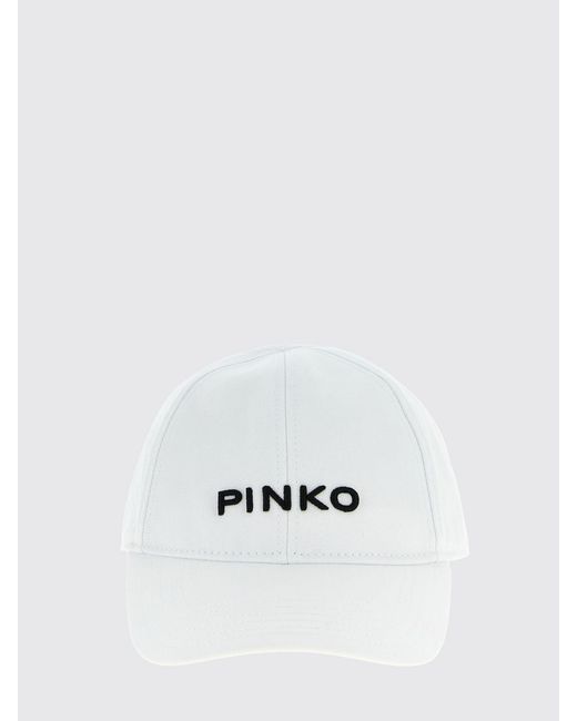 Pinko White Cotton Twill Hat With Embroidered Logo