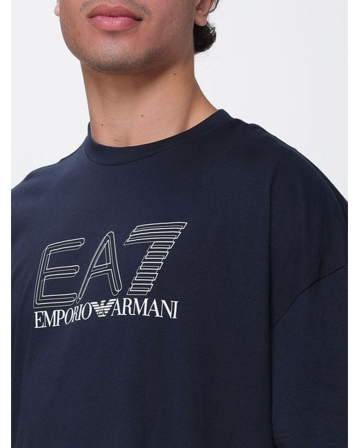 EA7 Blue Cotton Crew-Neck T-Shirt With Logo for men
