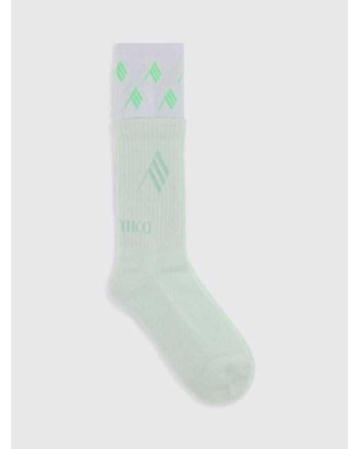 The Attico Green Ribbed Stretch Cotton Socks With Jacquard Logo